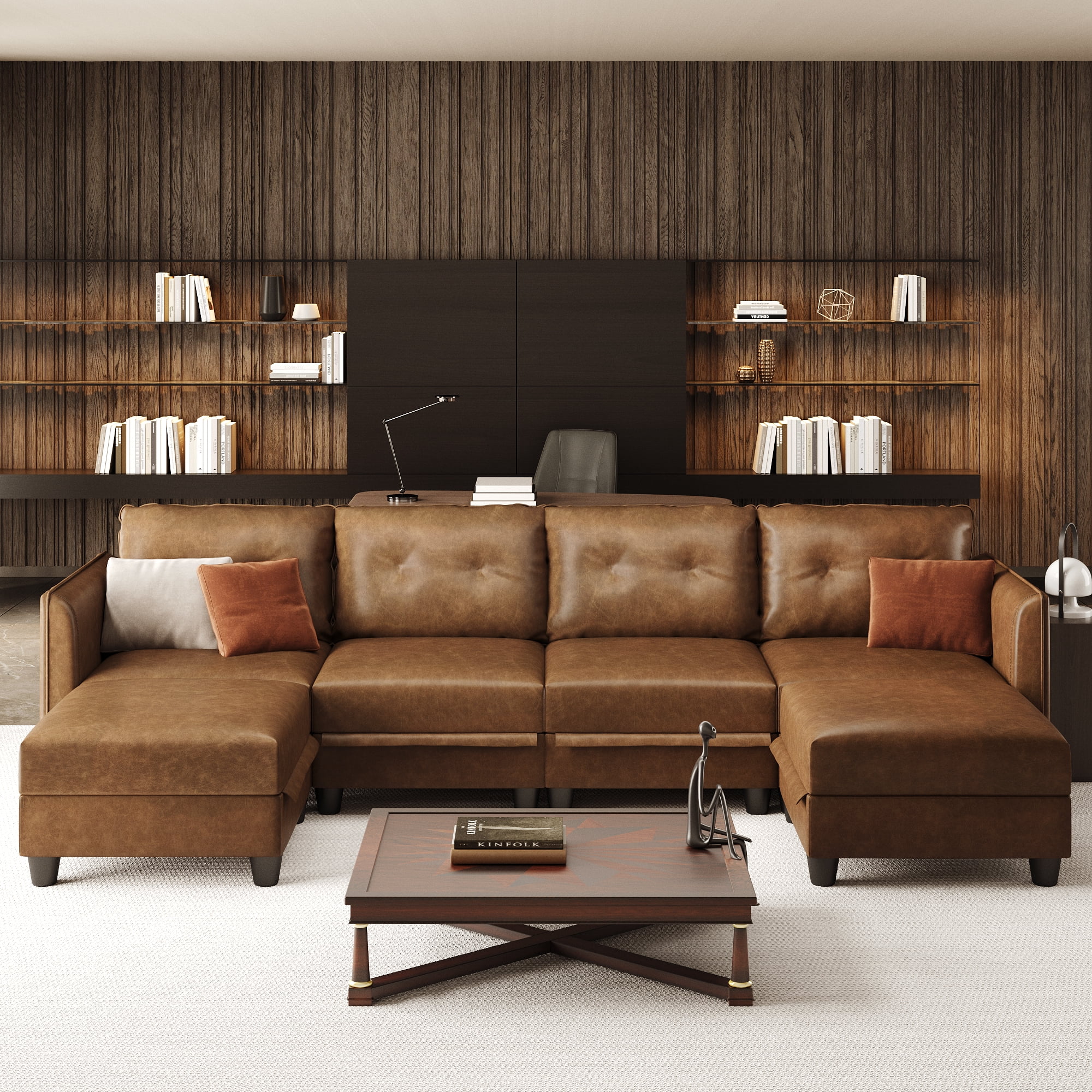 NYBOPAVIS Modular Sectional Sofa, 6 Seat Modular Sectional Sofa with Storage, Faux Leather Sofa Couch for Living Room
